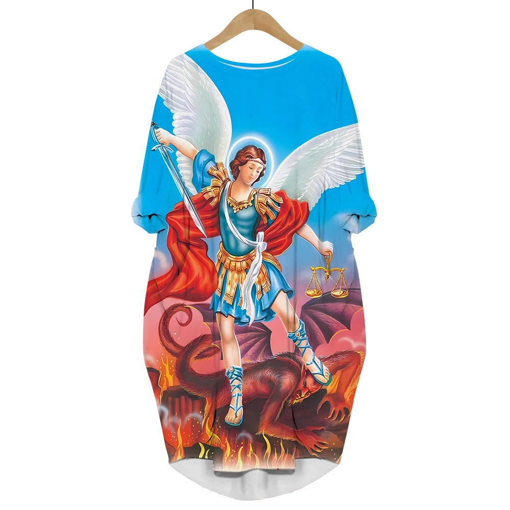 MSIEESO Women Dress Archangel of Saint Miguel 3D Print Loose Daughter Skirt Streetwear Fashion Long Sleeve Pocket Female Dresses