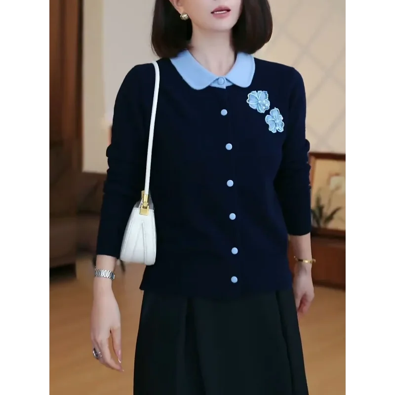 가짜 투피스 라펠 긴팔 스웨터 신상 고급 플로럴 탑