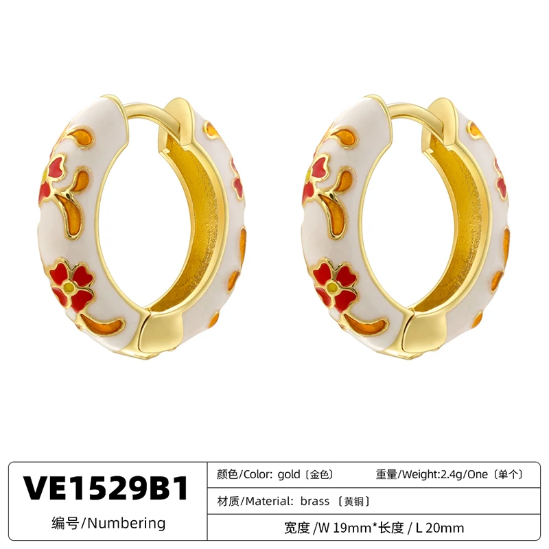 ZHUKOU Enamel Dripping Oil Ethnic Style Feature Colorful Earrings Ladies Fashion Trend Ear Jewelry 1 Pair:VE1529