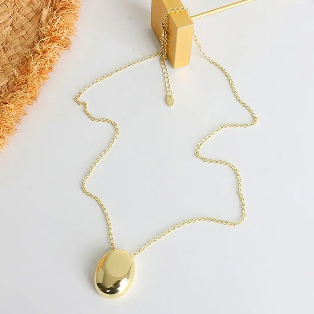 Elegant Oval Pendant Sweater Chain Brushed Metal Charm Clothing Pendant Long Thin Chain Necklace Women Gifts