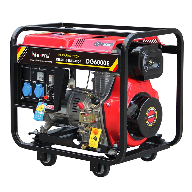 Hiearns Open-Frame 5KW 220V 50Hz DG6000E Single-Phase Portable Diesel Generator