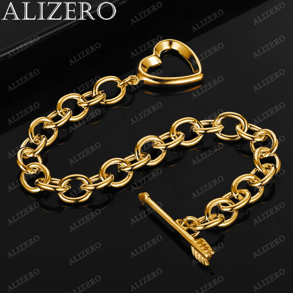 

ALIZERO 925 Sterling Silver 18K Gold Plated Cupid's arrow and Heart Bracelet For Women Fashion Accessories Charm Jewelry Gifts