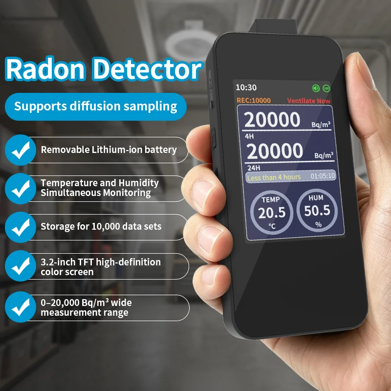 Radon Detector 0-20000Bq/m3 Radon Meter Tester Temp Humidity Monitor for Home Indoor Basement Mine