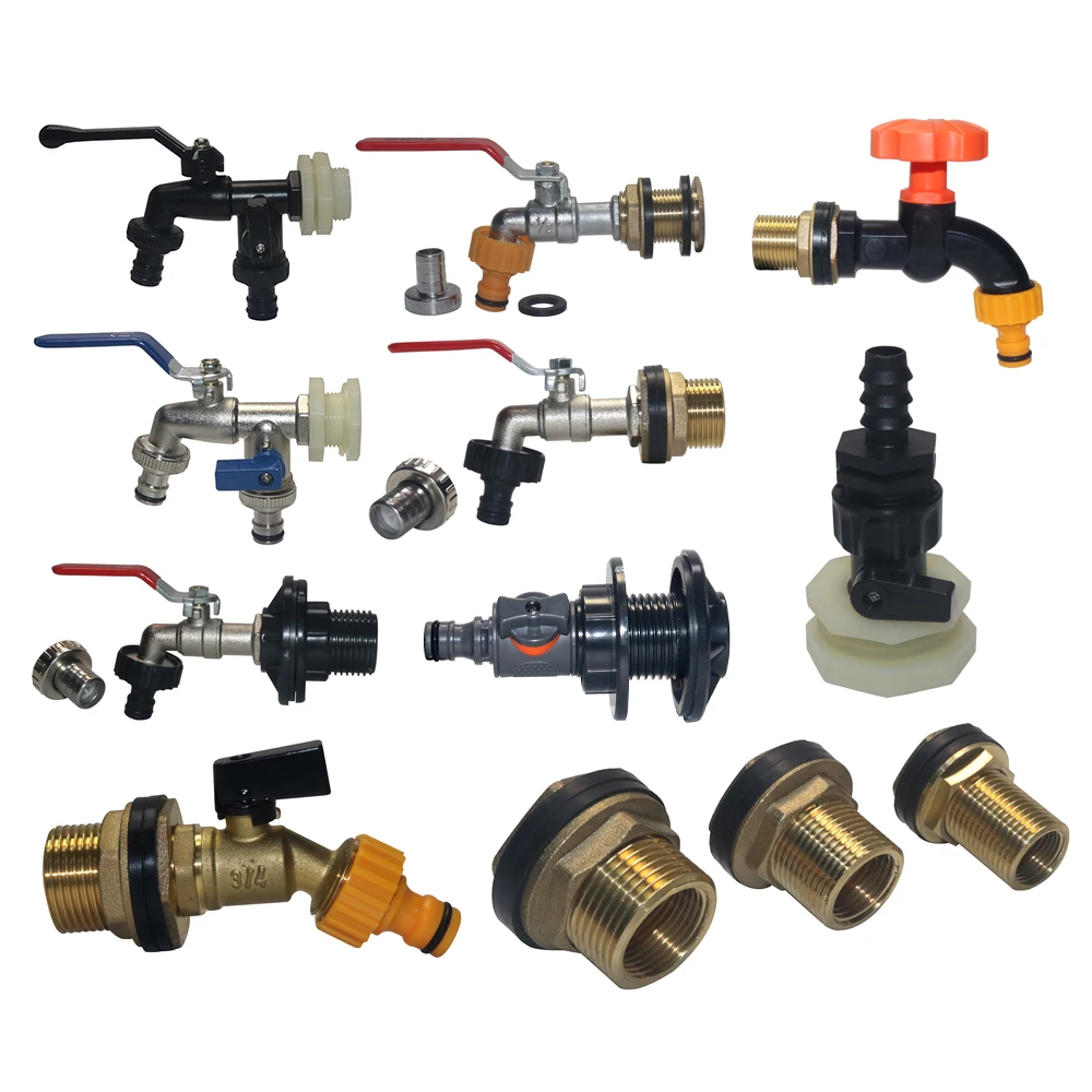 Car wash tool spare parts IBC faucet Water tank threaded through plate Copper nipple connector pipe fitting IBC S60 Copper valve