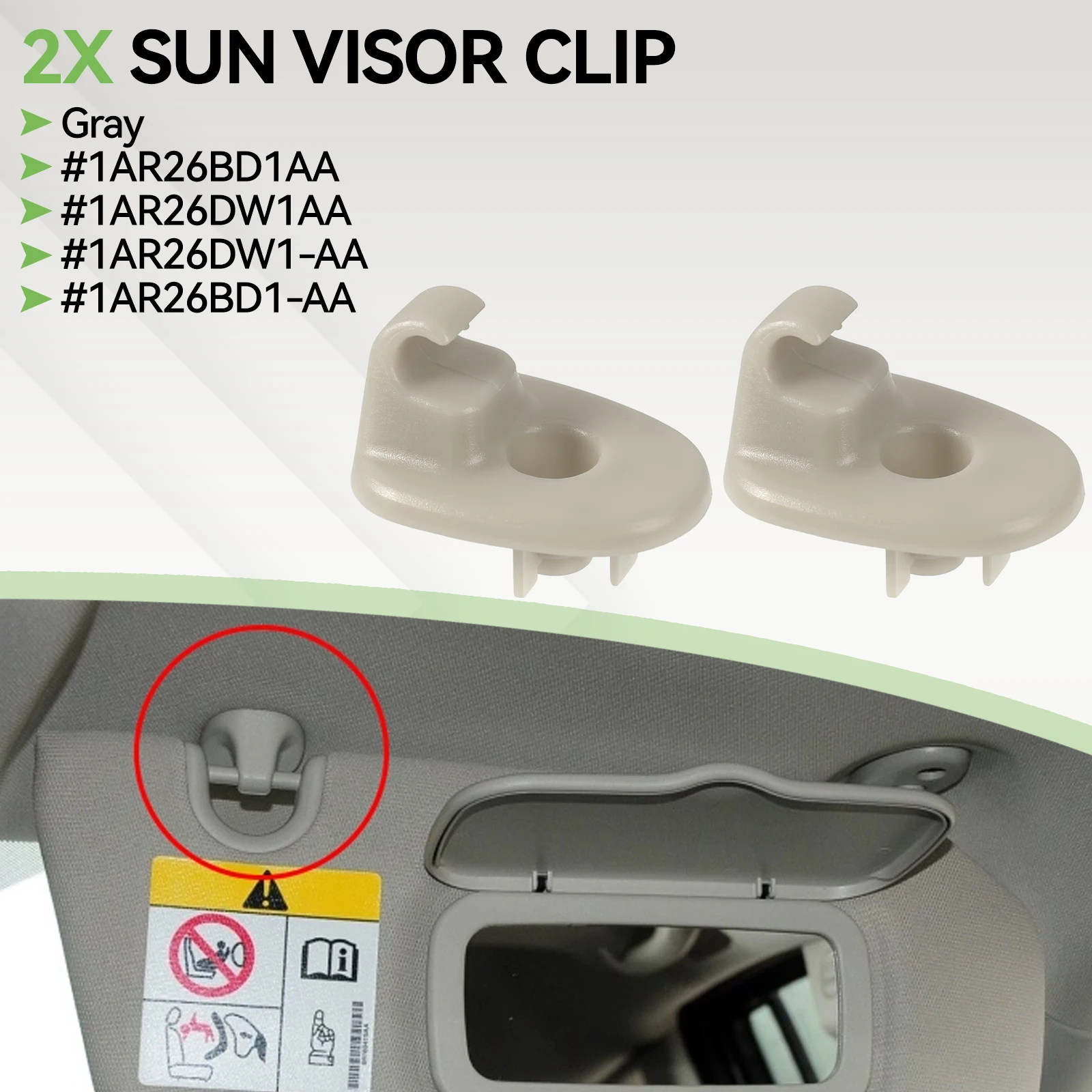 2x Grey 1AR26BD1AA 1AR26DW1AA Sun Visor Clips Retainer For JEEP LIBERTY CHEROKEE KK KJ DODGE NITRO 2005-2012 Buckle Fixing Clip