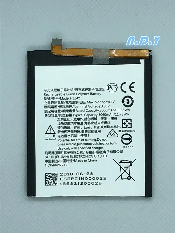 Original HE342 3060mAh Battery For Nokia X6 2018 6.1 Plus TA-1099 HE 342 Batteries Bateria