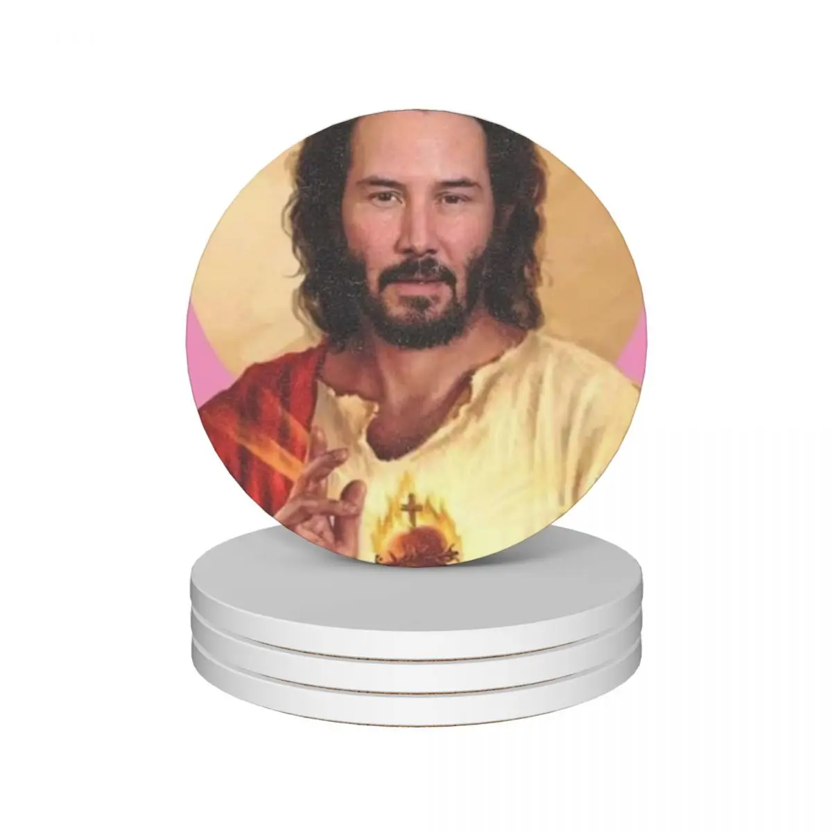 

Keanu Reeves, Lord & Saviour Ceramic Coasters (Set of 4) set for drinks cup holder teapot mat plate Coasters