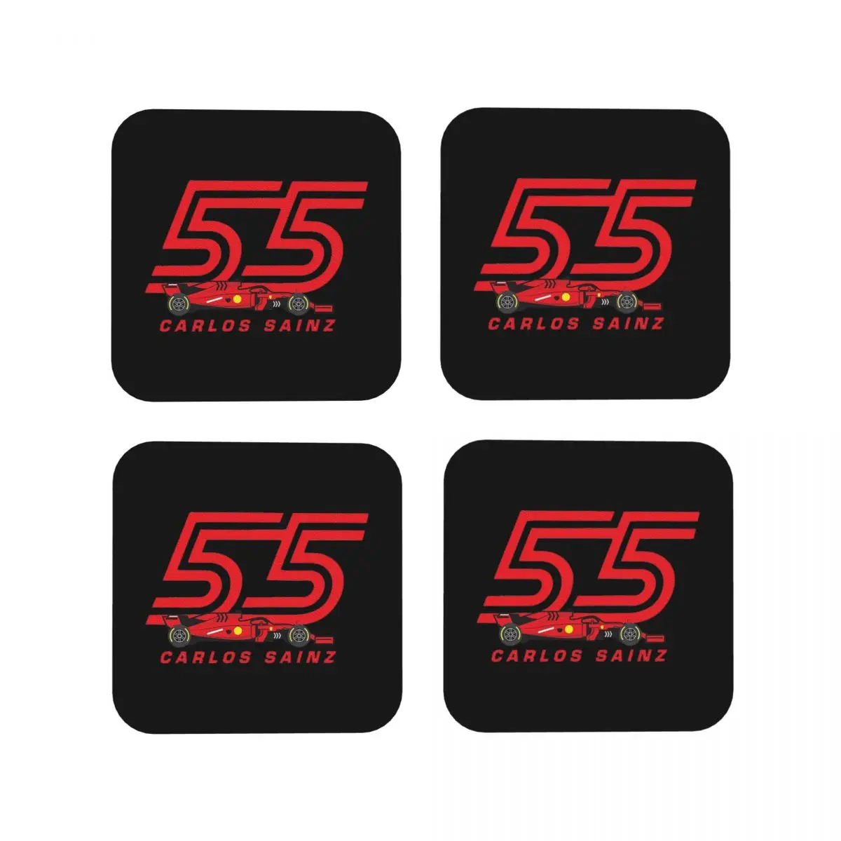 Carlos Sainz Jr F1 Signature Graphic Coasters Kitchen Placemats Non-slip Insulation Cup Coffee Mats Tableware Pads Set of 4