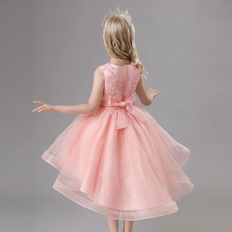 TW683 Girls Sleeveless Mesh Dress Elegant Kids Birthday Party Dress Up For Children Tailing Gowns