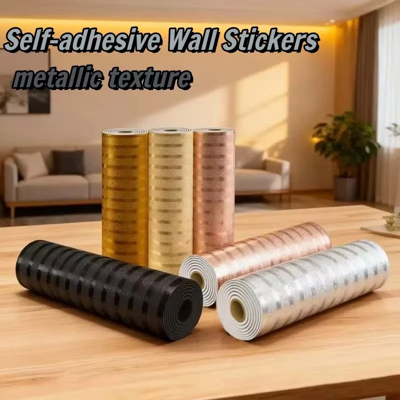 Metallic Textured Wallpaper Self Adhesive Peel and Stick 3D Vertical Stripe Wall Sticker Waterproof Wall Covering for Home Decor