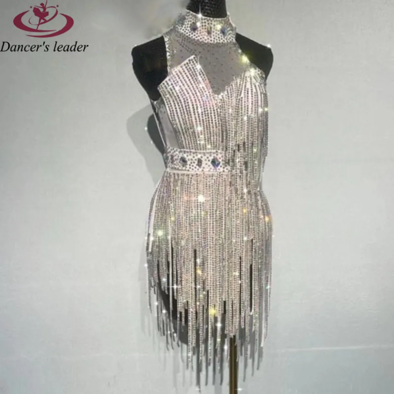 Robe de danse latine haut de gamme, col suspendu personnalisé, pleine de perceuse Catkins Cha Tango, vêtements professionnels de scène pour femmes adultes