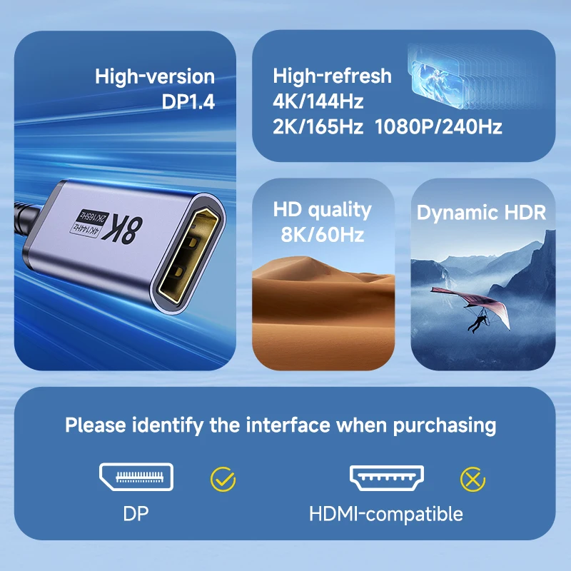 Hagibis-Cable USB C a DisplayPort 1,4 Thunderbolt 3/4 a 8K @ 60Hz 4K @ 144Hz DP bidireccional 2K165Hz para MacBook Pro Air iMac XPS