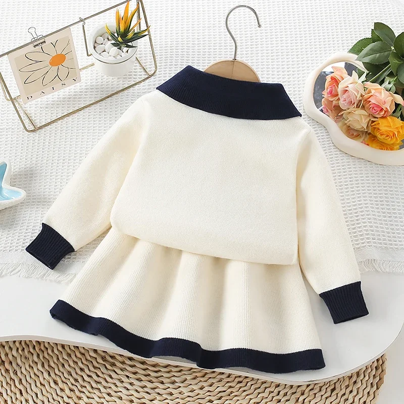 2025 New Autumn Winter Baby Girls Clothing Set 2-6Yrs Kids Knitted Clothing Suit Long Sleeved Knitted Cardigan+Short Skirt