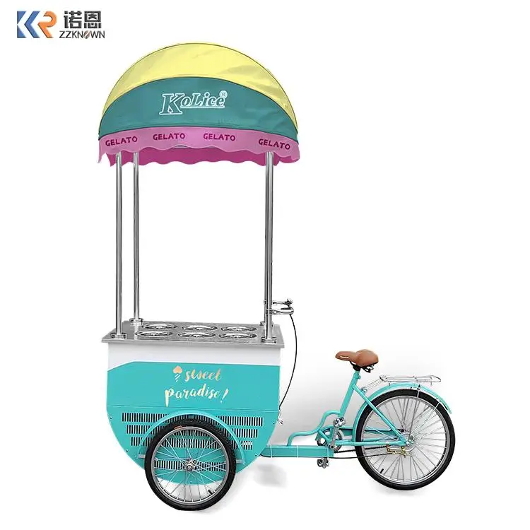 OEM Hot Sale Electric Outdoor Gelato Kiosk Mobile Food Truck Italian Popsicle Ice Cream Bike Cart With Freezer For Sale