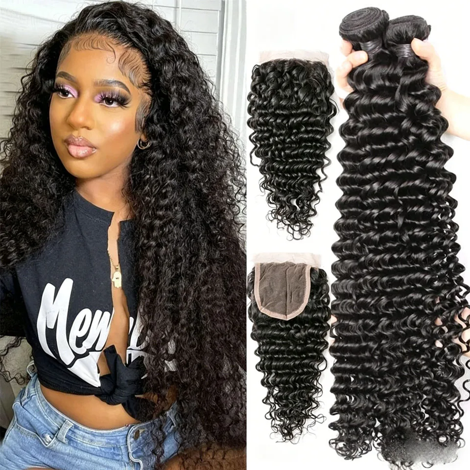 

Набор из 3/4 пучков натуральных волос Deep Wave с заколкой-застежкой, кудрявые, 100% человеческие волосы, вьетнамские волосы для наращивания с заколкой-застежкой