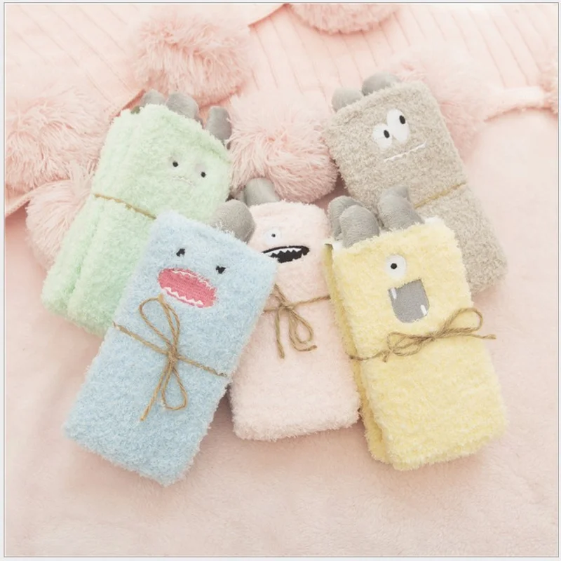 

Cute Little Monster Cartoon Fuzzy Socks Women Coral Velvet Medium Tube Funny Socks Cotton for Winter and Autumn Keep Warm 73