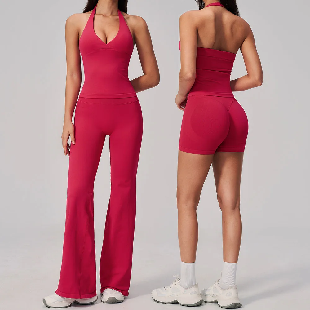 Seamless 2PCS Yoga Set Women Workout Outfit Deep Sexy V Top High Waist Legging Sports Suit Gym Clothing Athletic Wear Sportswear