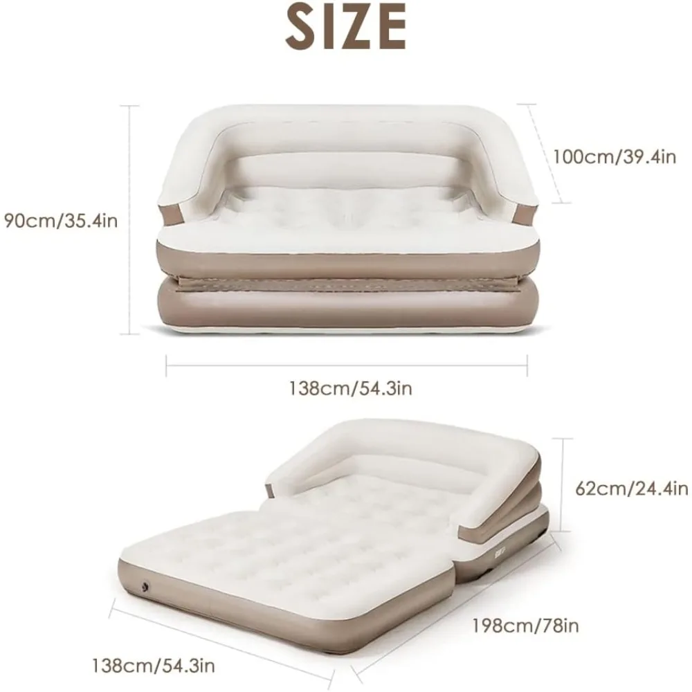 Full Sized Inflatable Mattress, Portable Inflatable Mattress Sofa Bed with Plush Top, Double Air Mattress