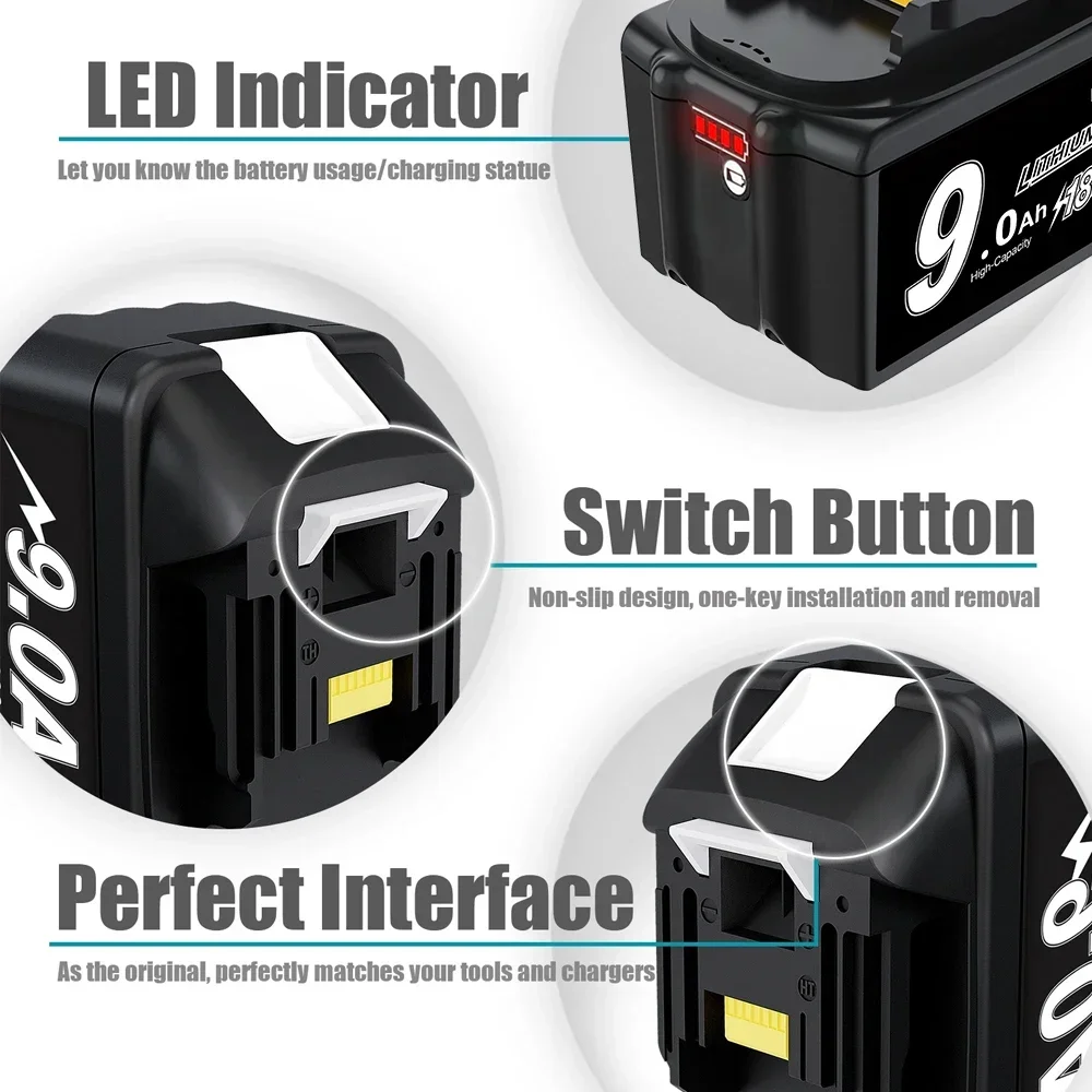 2024 Upgrade 18 V 9000 mAh Li-ion Batterij Voor Makita Elektrisch Gereedschap met LED Li-ion Vervanging BL1860 1850 BL1830 BL1830B BL1860