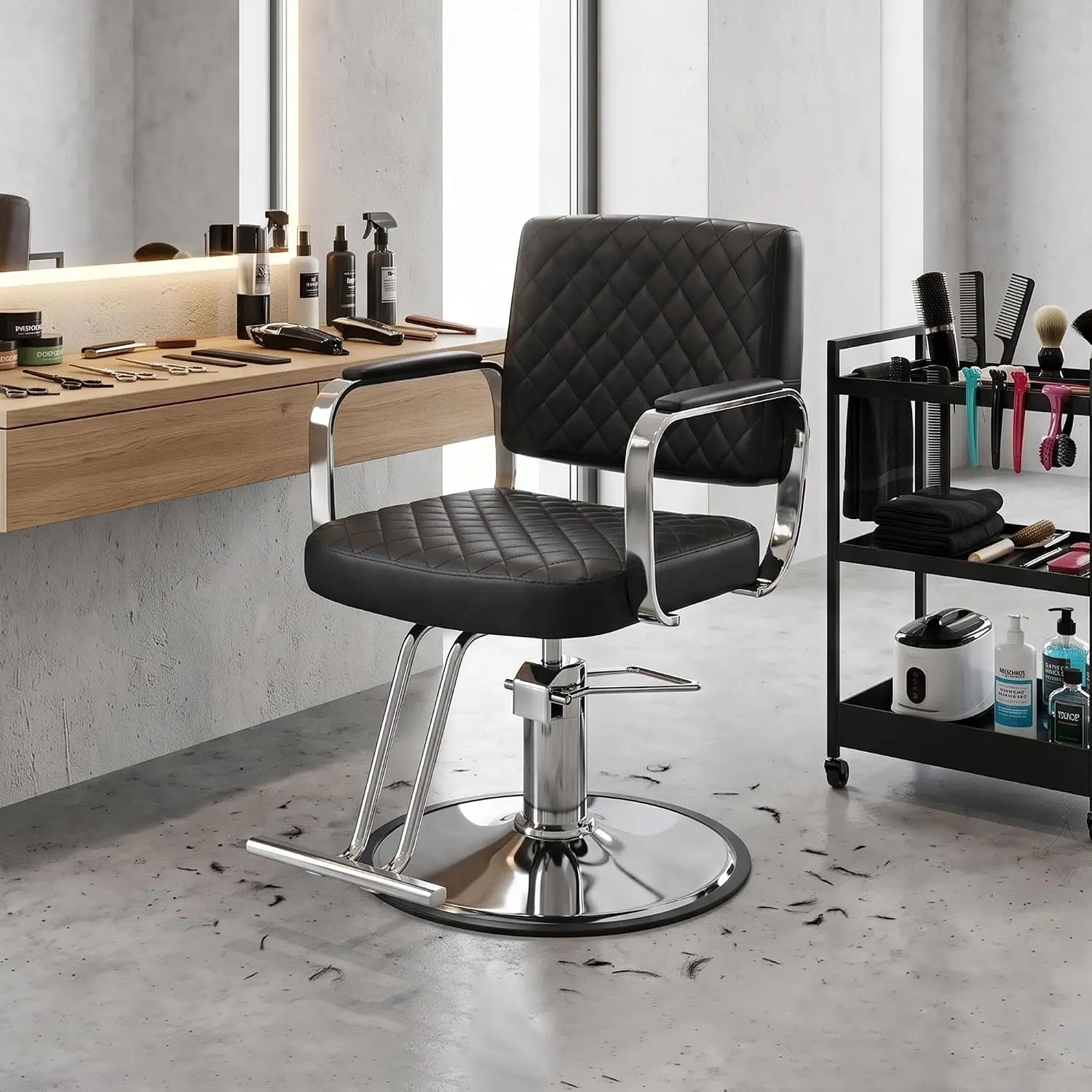 Reclining Barber Chair for Hair Salon & Beauty Shop, Heavy Duty Hydraulic Styling Chair with Headrest for Client, Customized