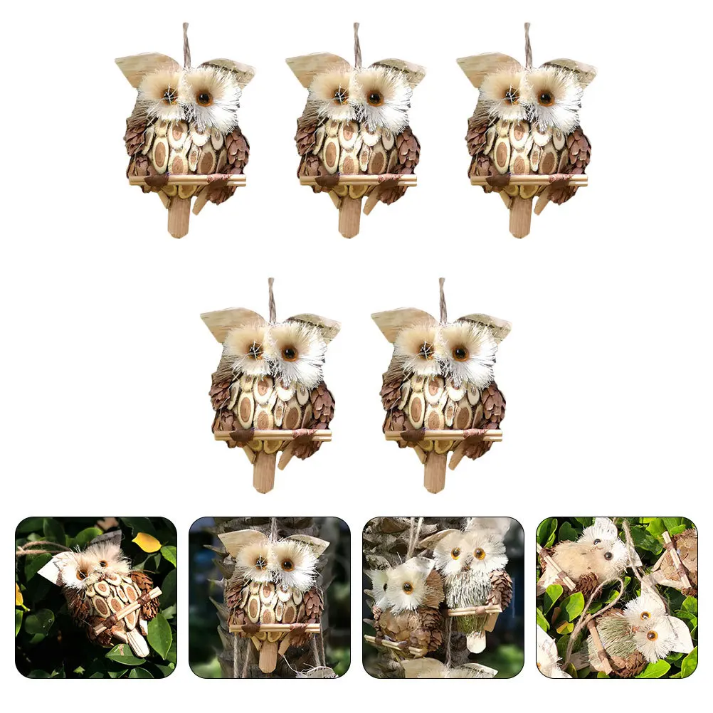 

5Pcs Owl Hanging Ornament Light Brown Lifelike Garden Yard Scene Decor Home Wall Art Garden Hanging Pendant Owl Ornament