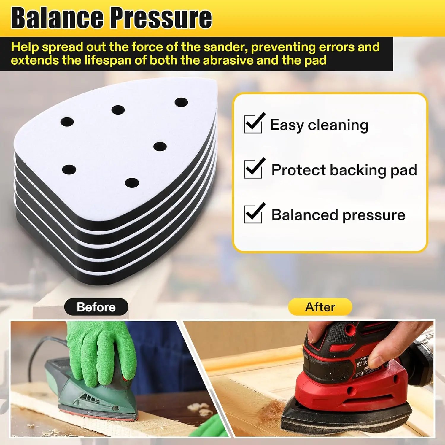 6 Holes Foam Sanding Pads(2pcs), Mouse Detail Sanding Interface Pad, Compatible with Ryobi Sander view 3
