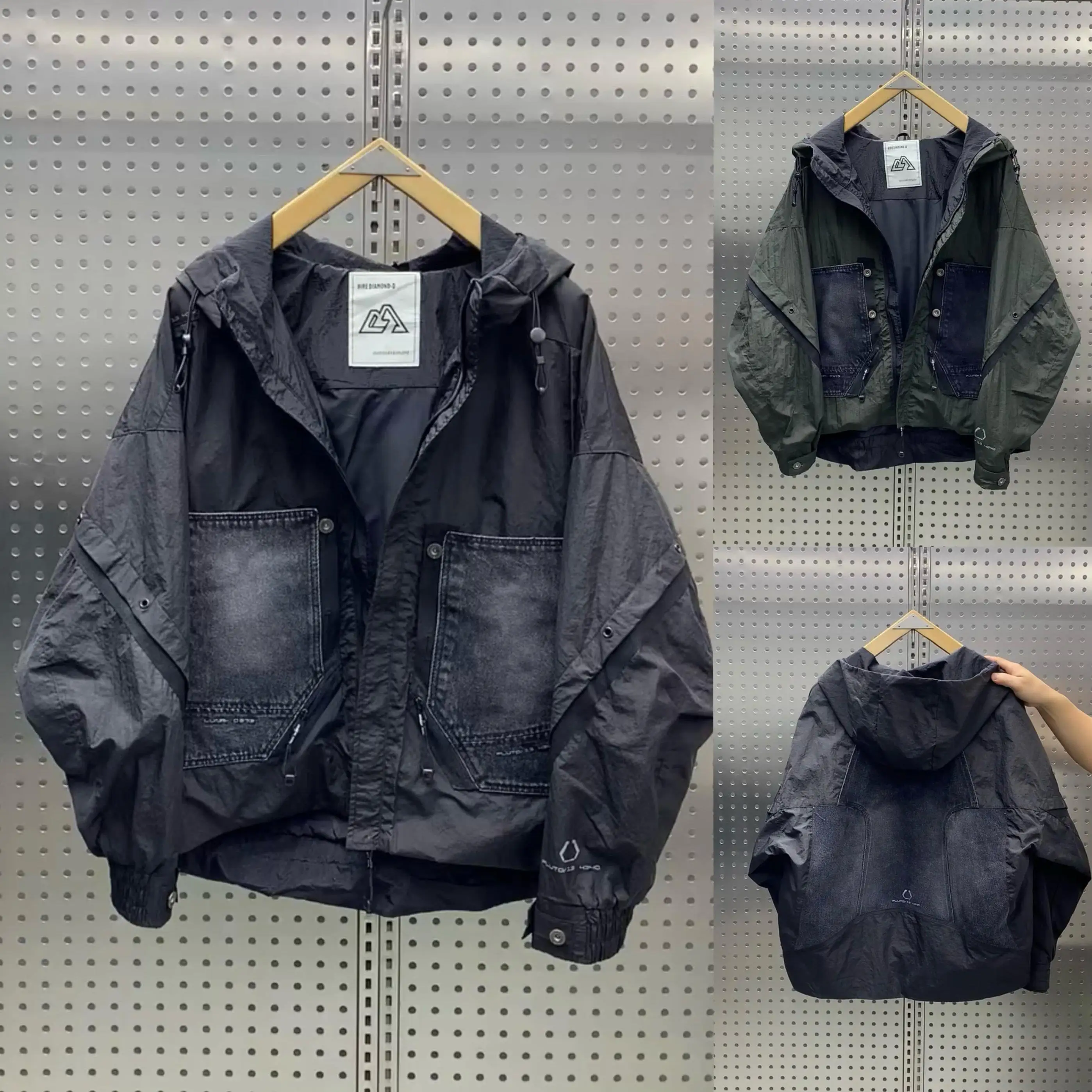

Spring Fashionable Casual Men's Denim Patchwork Hooded Jacket Loose Fit Korean Style Versatile Top Layered Look Streetwear