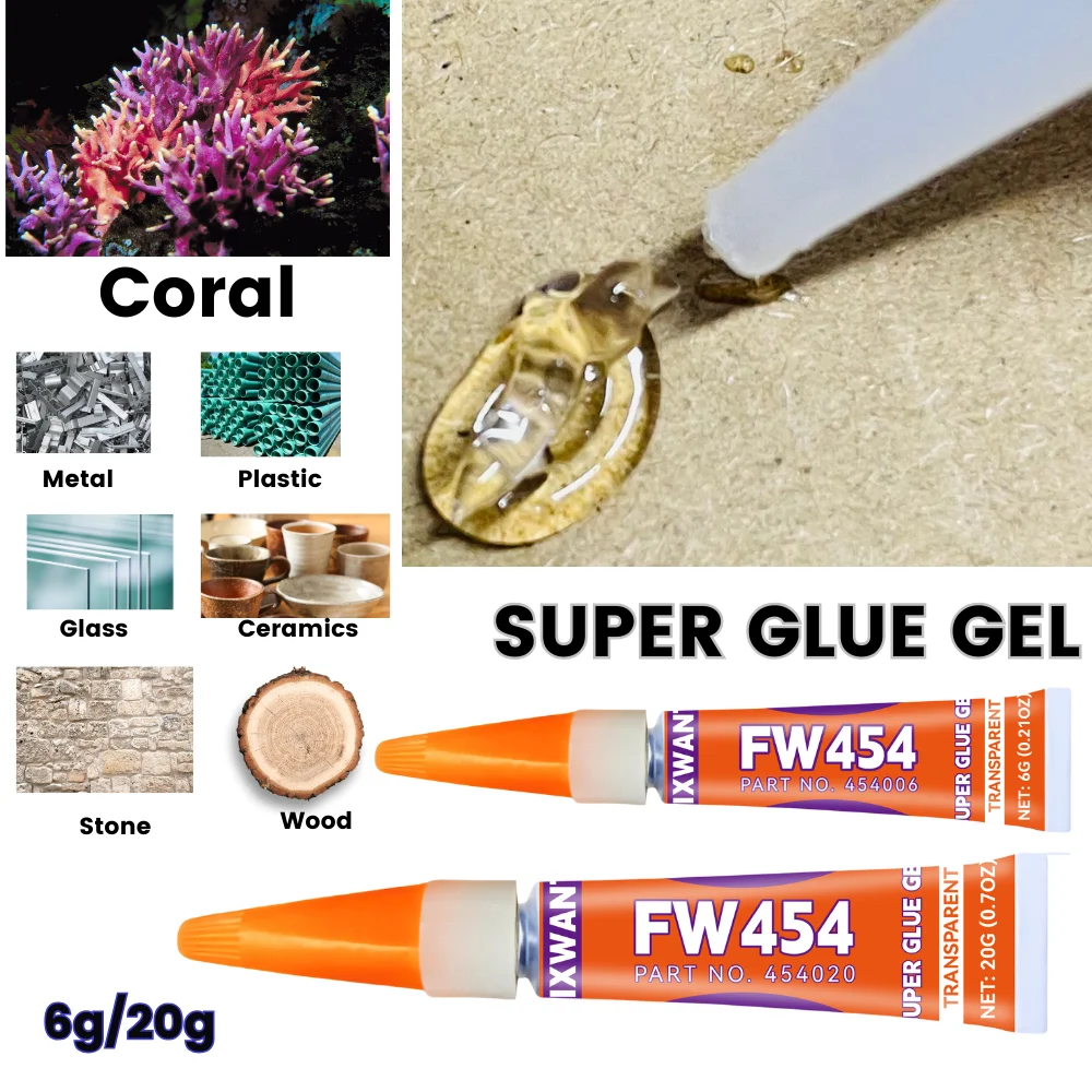 Super Glue Gel - Strong Instant Adhesive for Coral, Metal, Plastic, Wood, Ceramic, Rubber - Quick Dry & Waterproof 6g/20g