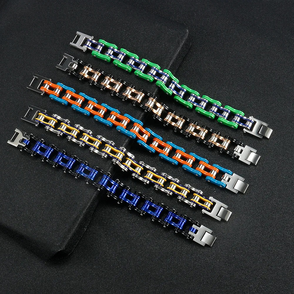 

Ювелирные изделия GOLDIX, мужские оранжевые велосипедные браслеты, черный браслет-цепочка для мотоцикла, мужские и женские байкерские наручные украшения из нержавеющей стали