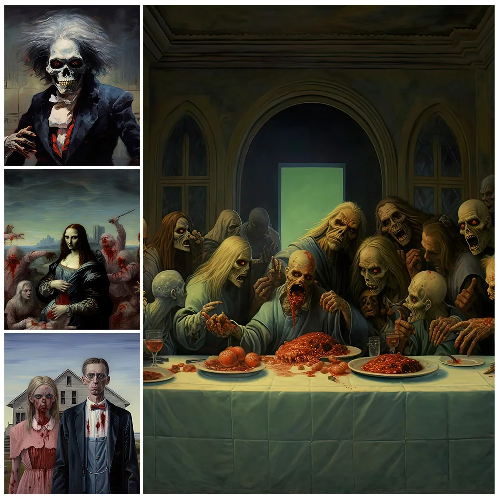 

Zombie Last Lunch Abstract And Mysterious Smile Vintage Wall Art Canvas Painting Zombie Famous Paintings Art Poster Print Decor