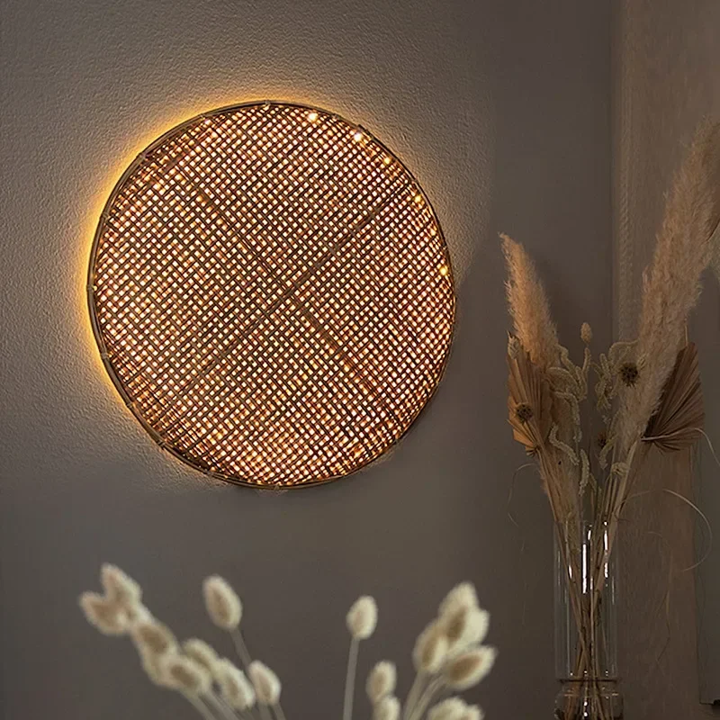 Japanese Bamboo Woven Wall Lamp Wabi Sabi style Homestay Restaurant Corridor Wall Decoration Chinese Tea room Atmosphere Lamp