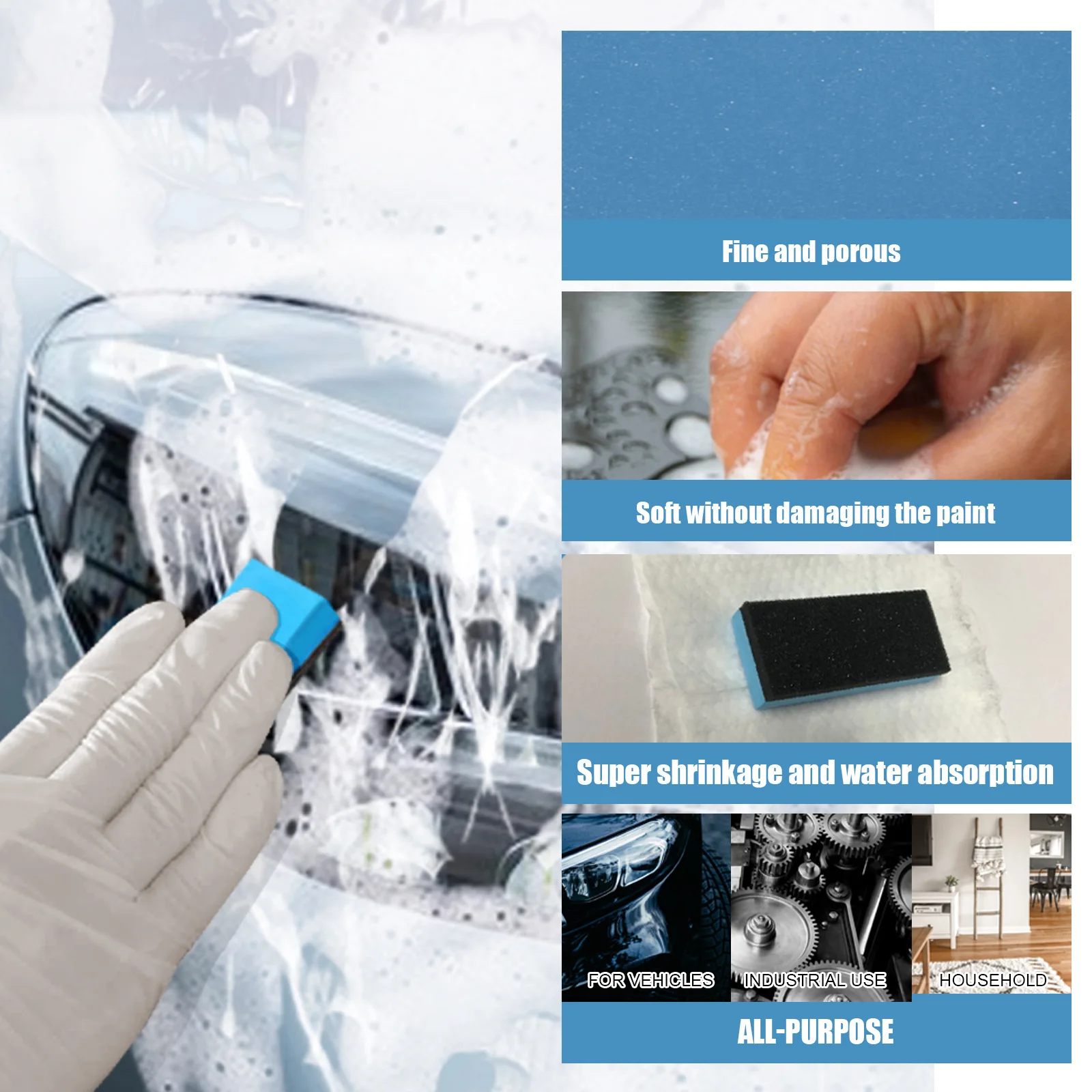 10/20/30pcs Car Ceramic Coating Sponge Applicator Glass Nano Wax Coat Sponges Blue Square Sponge and Cloth Cleaning Accessory