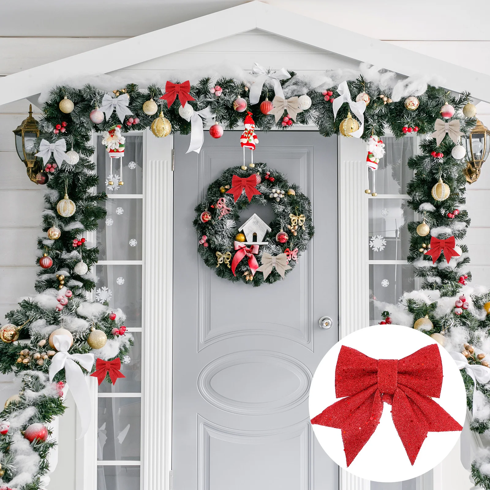 

6Pcs Christmas Tree Pendants Bow Xmas Ornaments Wall Fireplace Shelf Decorations Reusable Perfect for Pictures Props