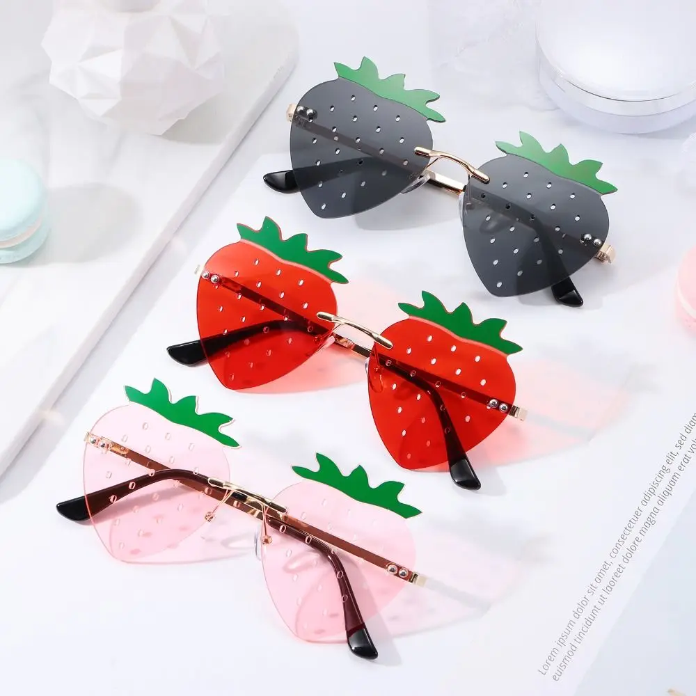 Women Halloween Costume Strawberry Sunglasses Metal Street Snap Rimless Sun Glasses Y2K Shades Christmas Decorations