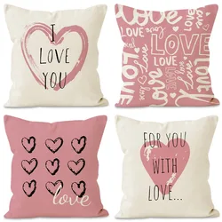 Valentine's Day Pink Heart Print Home Decor Pillowcase Bedroom Living Room Sofa Decoration Polyester Cushion Cover with Zipper