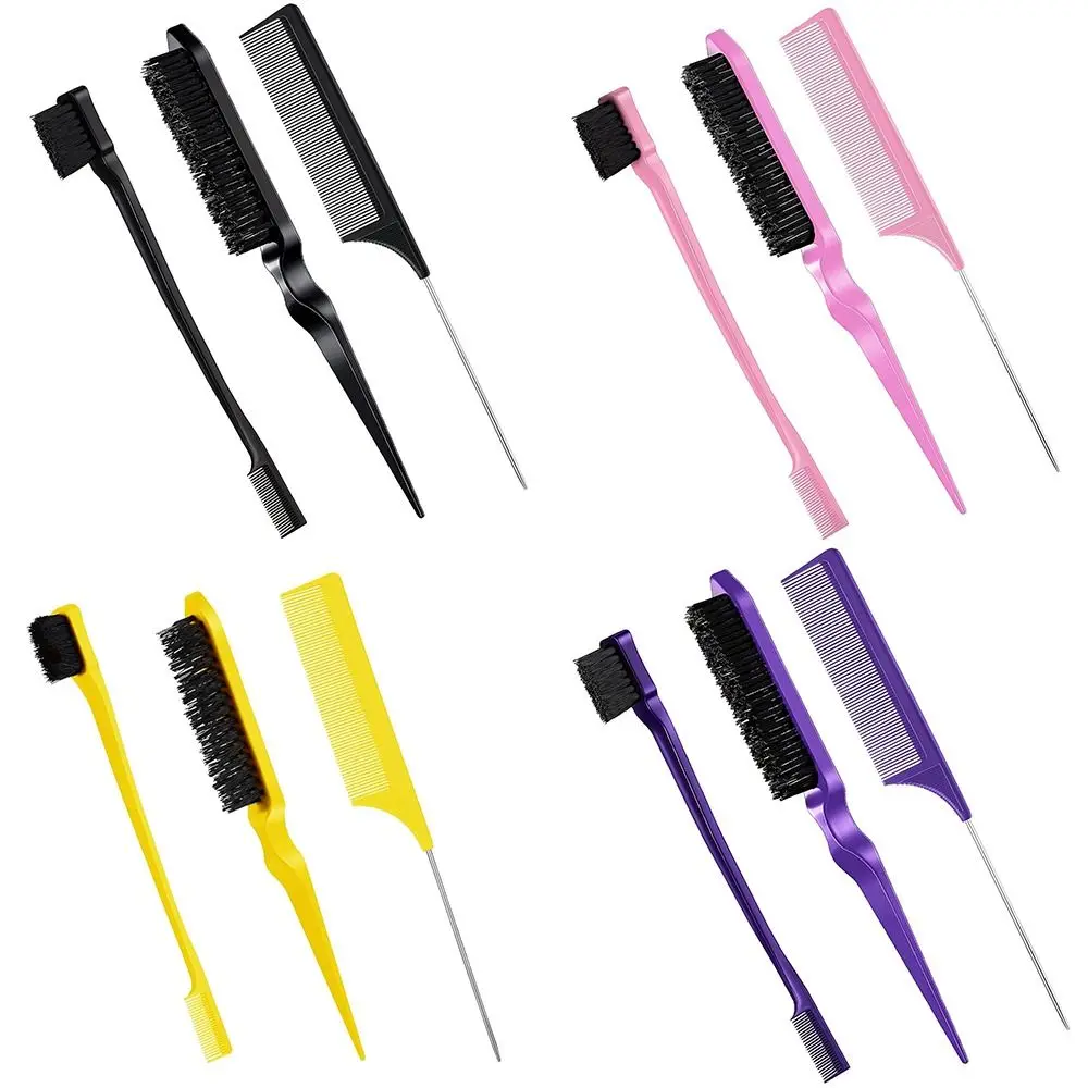 

3Pcs Slicking Hair Brush Rat Tail Comb for Edge Back Slick Brush Set Teasing Brush Bristle Hair Brush Grooming