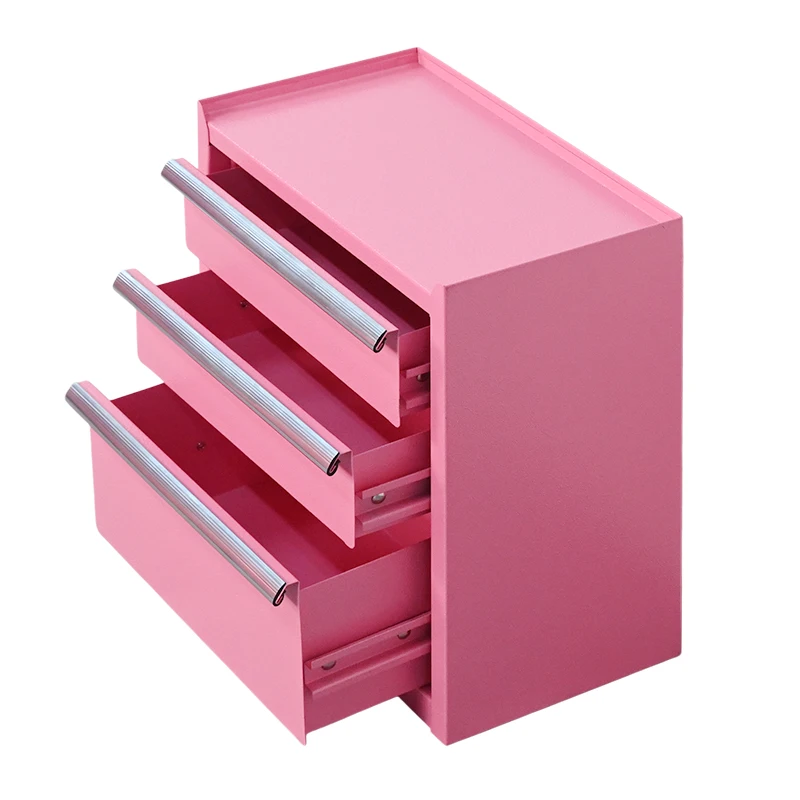 a forCustom Pink Waterproof Iron Powder Coated Outdoor Tool Box Drawers Lockable Lightweight 3-Compartment Workshop