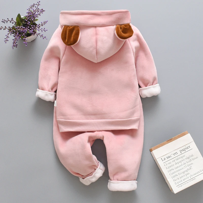 Kinder Mädchen Fleece-Gefütterter Plüsch-Teddybär-Hoodie Bärenpfoten-Hosenanzug Kinder Warmer Winteranzug 80-120 – Detail 3