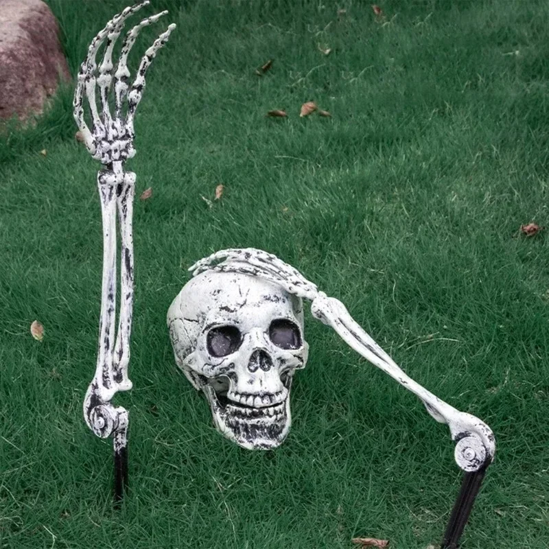 

Halloween Horror Skull Insertions Outdoor Ground Insert Adjustable Skeleton Arm Garden Horror Simulation Skull Skull