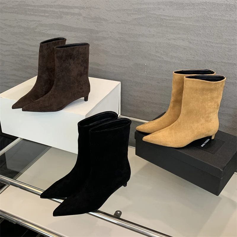 Eilyken Autumn Winter Pointed Toe Ankle Boots Women Designer Vintage Thin Low Heel Shoes Modern SHort Botas Zapatos De Mujer