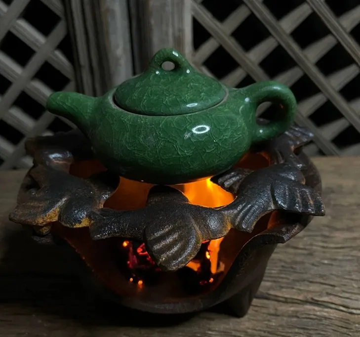 

Retro cast iron charcoal barbecue grill heating brazier cooking tea warm wine stove tableBBQ antique collection iron crafts 238C