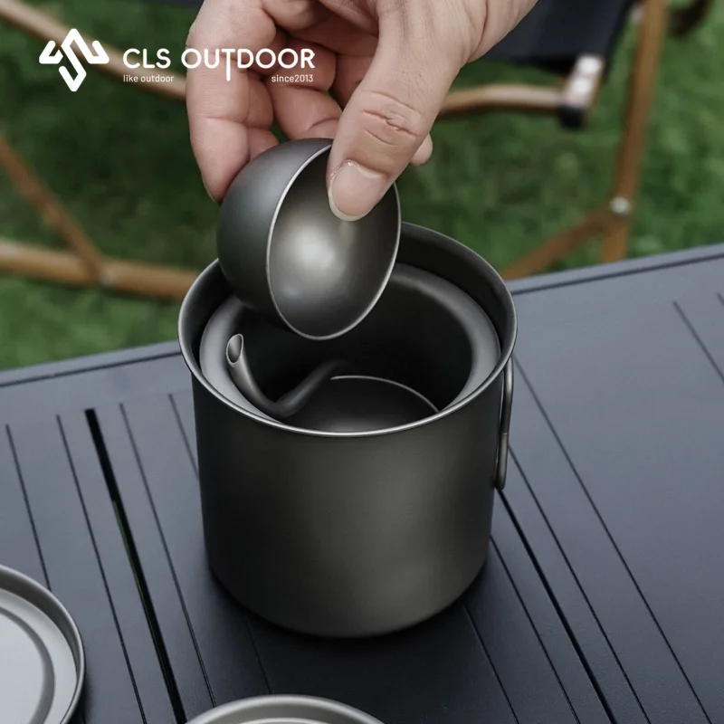 

CLS Pure Titanium Tea Set Portable Outdoor Tea Cup Travel Mug Camping Kettle Travel Teapot Cup Set