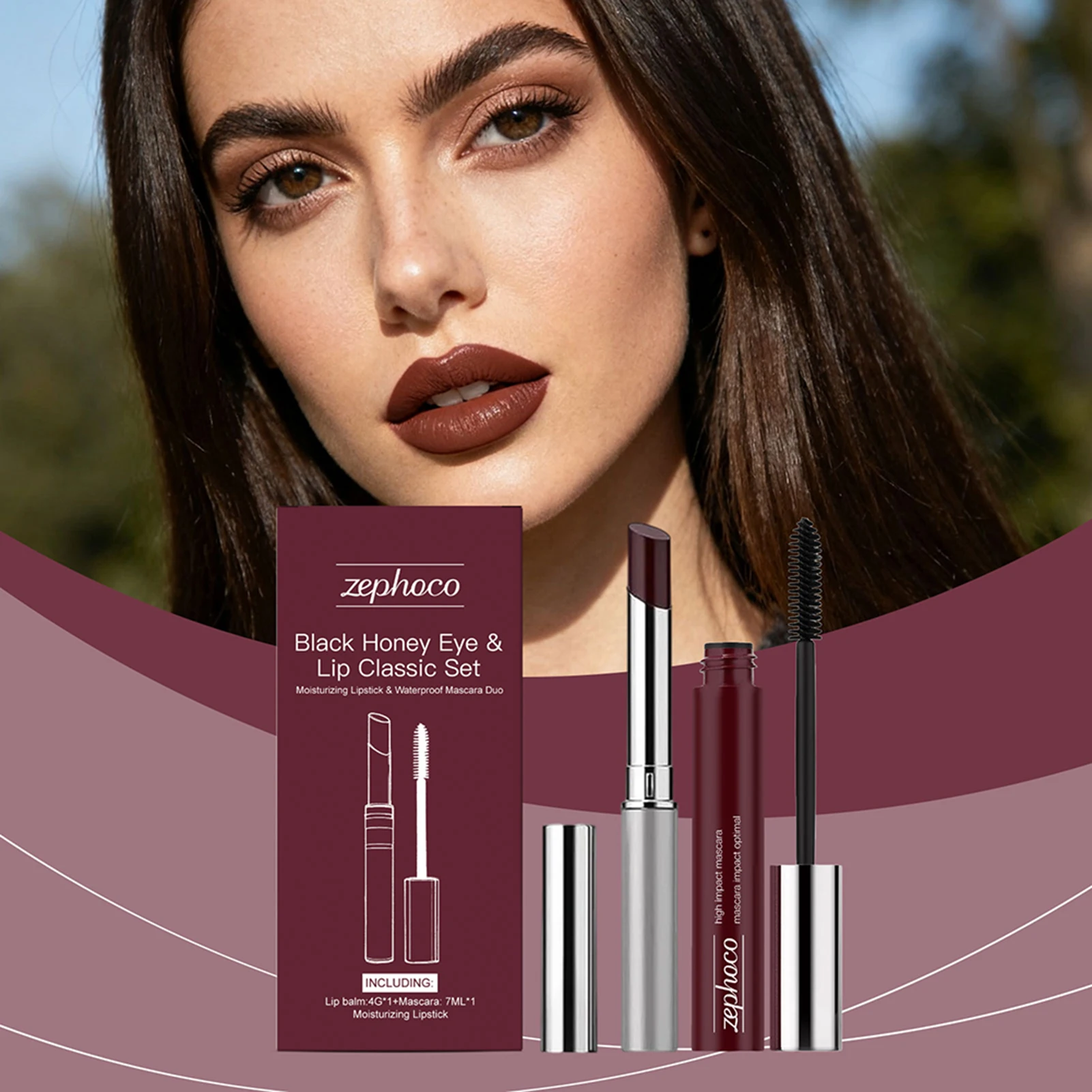 Black Honey Eye & Lip Makeup Set,Moisturizing Lipstick Waterproof Mascara,Eyes Cosmetic Kit For Women Girls Daily Makeup Tool