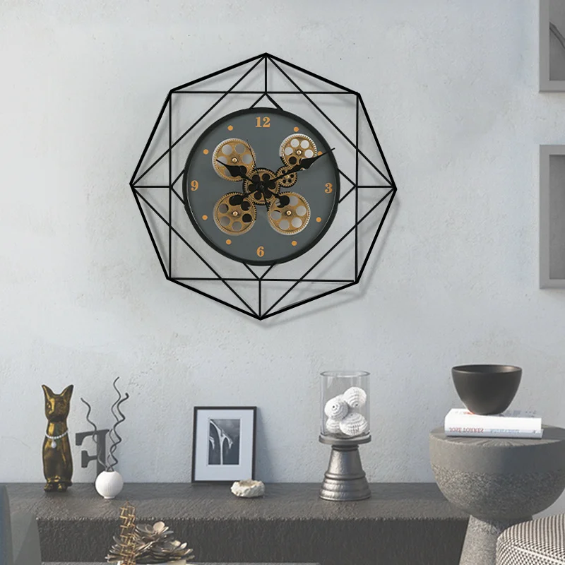 Octagonal Geometric Gear Wall Clock Dynamic Mechanical Style Quartz Wall Watch Living Room Bedroom Silent Decorative Clocks