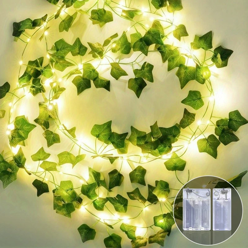 Battery Operated Ivy Leaf String Lights 2M20LED-10M100LED Warm White Indoor Vine Garland for Bedroom Wall Wedding Party Decor