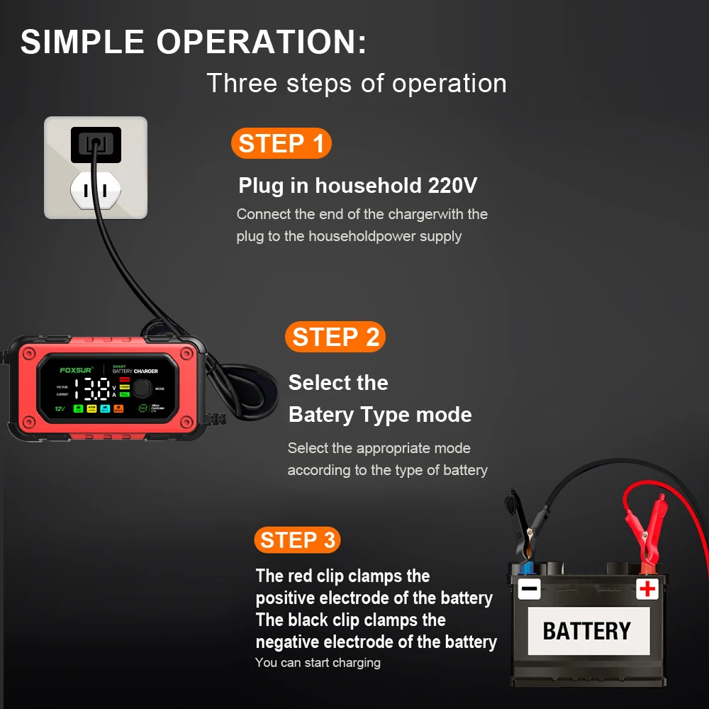 Lead Acid LiFe PO4 Battery 12V 7A EU Plug Car Battery Charger Intelligent Repair Motorcycle Charger