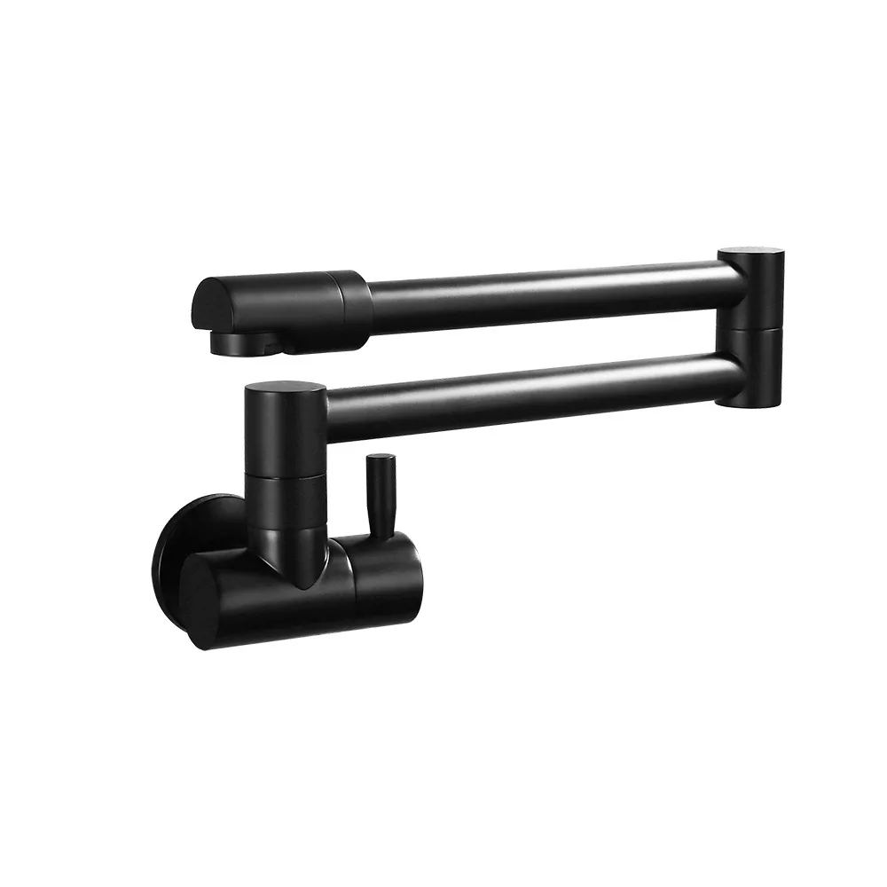 All Copper Wall Folding Kitchen Faucet 360° Rotation Single Cold Black Brushed  Pot Filler Faucet Swing Arm Single Hole