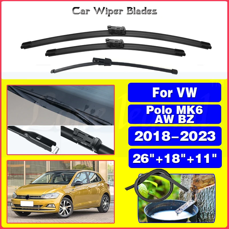 

Front Rear Wiper Blades For Volkswagen VW Polo MK6 AW BZ 2018-2023 Hatchback Windshield Windscreen Cleaning Accessory 26"18"11"