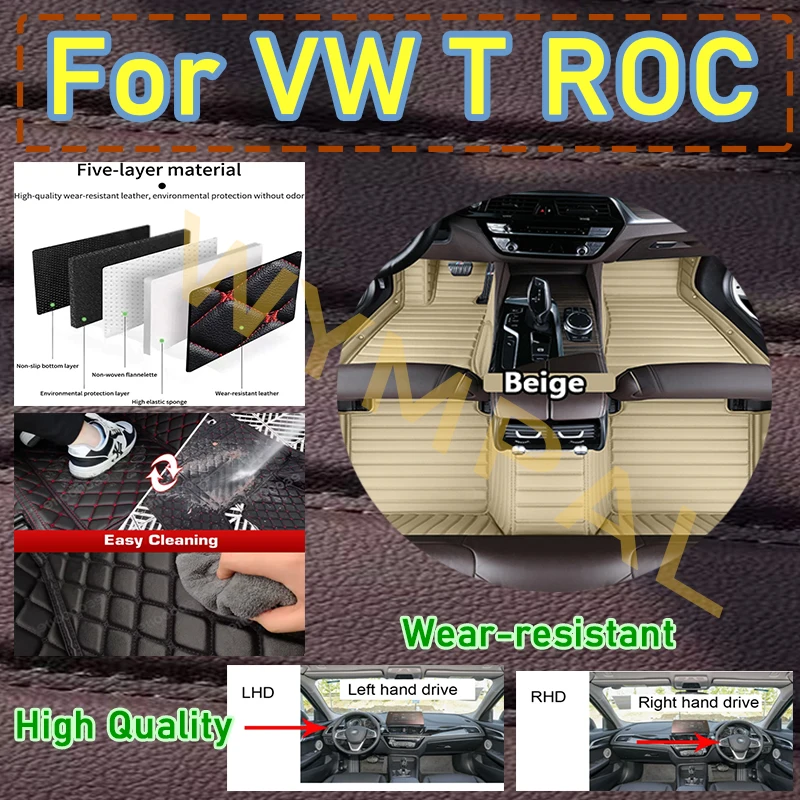 Luxury DropShipping Car Floor Mats For VW T ROC 2020~2022 AUTO Center Interior Leather Carpets Rugs Foot Pads Accessories full