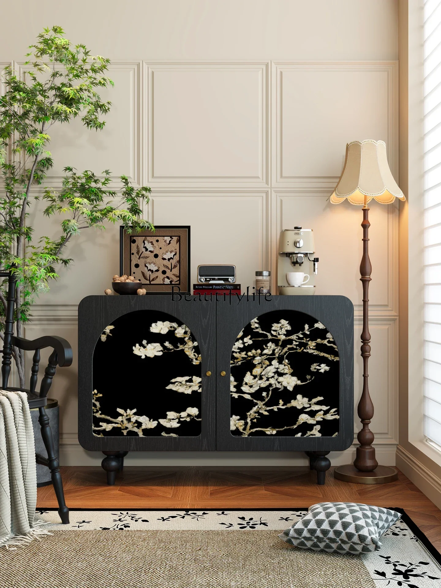 

Solid wood dining side cabinet entrance French retro living room sofa storage locker decorative cabinet